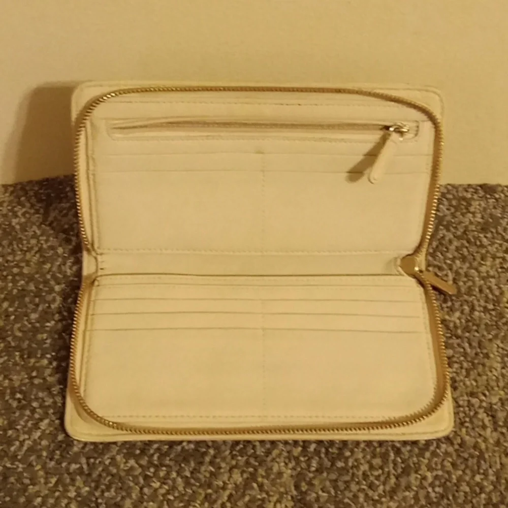 Michael Kors cream Saffiano zip around large leather wallet